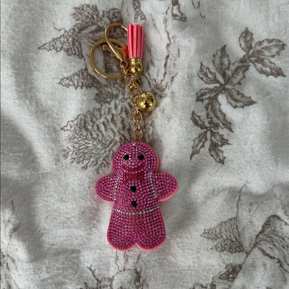 Pink Rhinestone Gingerbread Keychain Charm